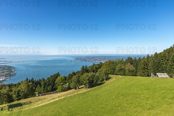 View from the Pfaender, 1064m, local mountain of Bregenz, to Lindau, Lake Constance, Vorarlberg,