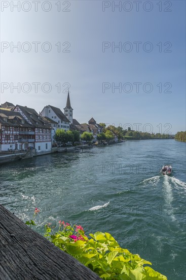Border town, Dissenhofen am Rhein, Church of St Dionys, half-timbered houses, Frauenfeld district,