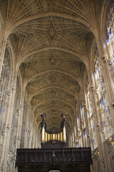 King's College chapel interior with fan vaulting, Cambridge university, Cambridgeshire, England,