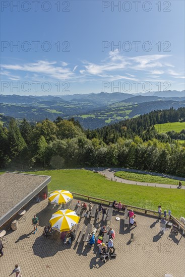 Alpine view from the Pfaender, 1064m, Bregenz's local mountain, viewing terrace, tourists,
