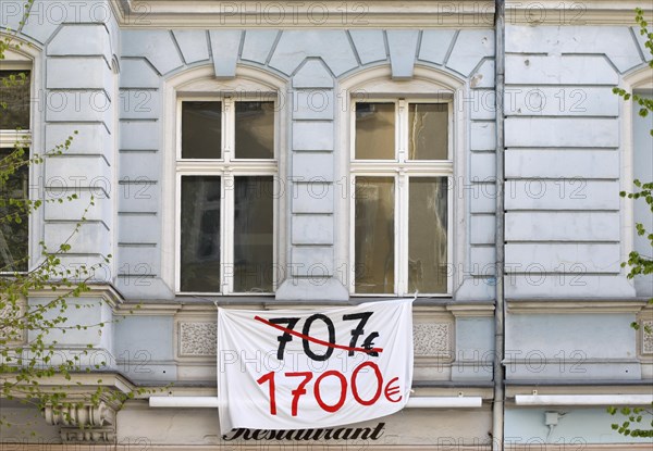 Tenant protest at a block of flats in Berlin's Friedrichshain district. The rent is to be increased