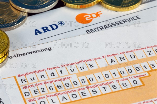 Symbolic image of the licence fee, contribution service: Close-up of a letterhead with ARD logo and