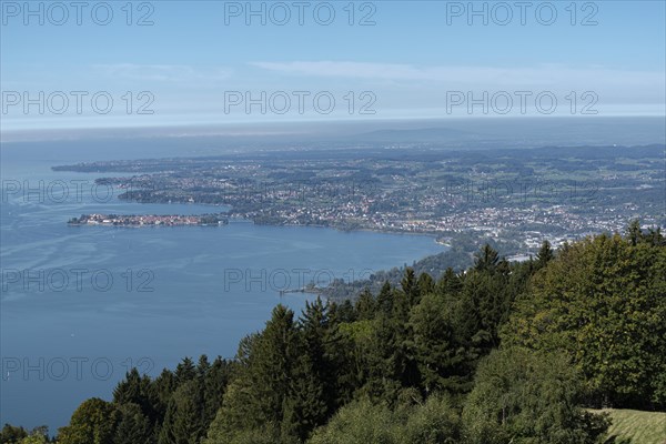 View from the Pfaender, 1064m, local mountain of Bregenz, to Lindau, moated castle, Langenargen,