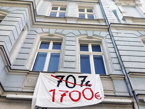 Tenant protest at a block of flats in Berlin's Friedrichshain district. The rent is to be increased