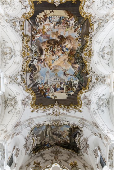 Baroque church, interior view, Marienmuenster, Diessen, Ammersee, Fuenfseenland, Pfaffenwinkel,