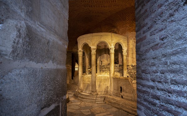 Interior view of the crypt, remains of the Roman baths, Hagios Demetrios church, also known as