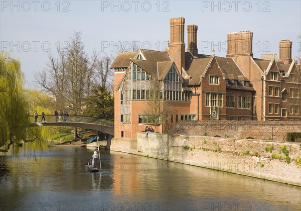 Punting on the River Cam by the Jerwood Library, Trinity Hall College, Cambridge university,