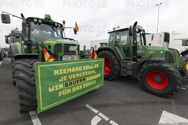 Tractor with sign, Farmers provide food, Farmers' protests, Demonstration against policies of the