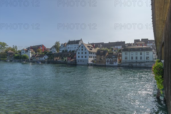 Border town of Dissenhofen on the Rhine, wooden bridge, townscape, district of Frauenfeld, canton