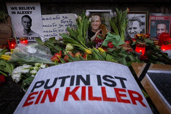 Photos, candles, grave lights and flowers for the Russian opposition leader Alexei Navalny, who