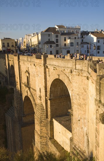 Historic New Bridge, Puente nuevo, spanning the El Tajo gorge over the Rio Guadalevin river, Ronda,