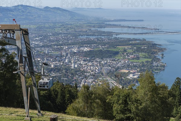 View from the Pfaender, 1064m, local mountain of Bregenz, cable car, mouth of the Rhine, Lake