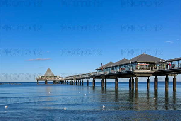 Heringsdorf Pier, Seebruecke Heringsdorf stretching out into the Baltic Sea on the island of