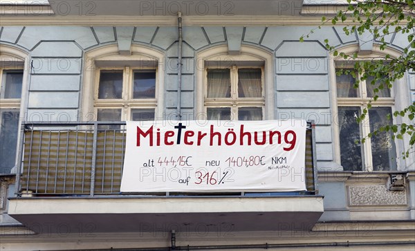 Tenant protest at a block of flats in Berlin's Friedrichshain district. The rent is to be increased