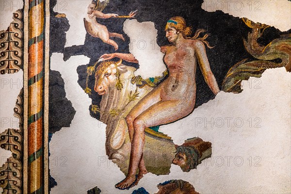 Mosaic depicting a young girl on a sea bull, 1st century, National Archaeological Museum, Villa