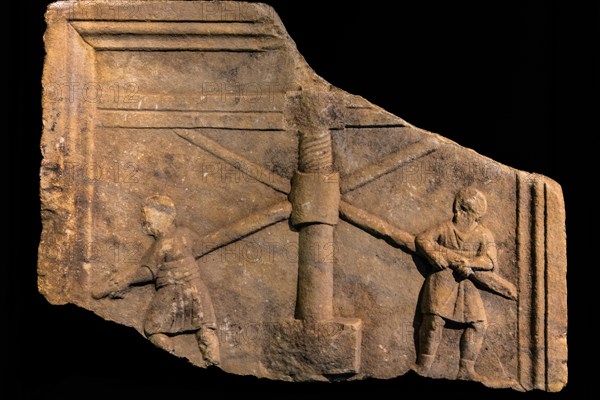 Relief showing grape pressing, 3rd century, National Archaeological Museum, Villa Cassis Faraone,