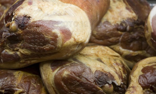 Smoked Gammon high quality food on display at Suffolk Food Hall, Wherstead, Suffolk, England,