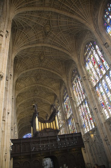 King's College chapel interior with fan vaulting, Cambridge university, Cambridgeshire, England,
