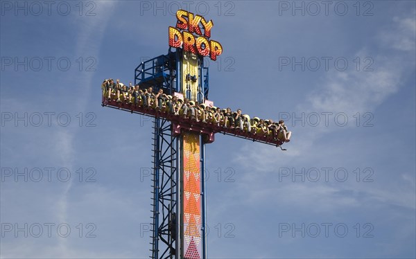 Sky Drop freefall gravity funfair ride Pleasure Beach, Great Yarmouth, Norfolk, England, United