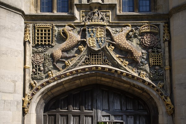 Ancient Coat of Arms of the Great Gate, Christ's College, University of Cambridge, England, United