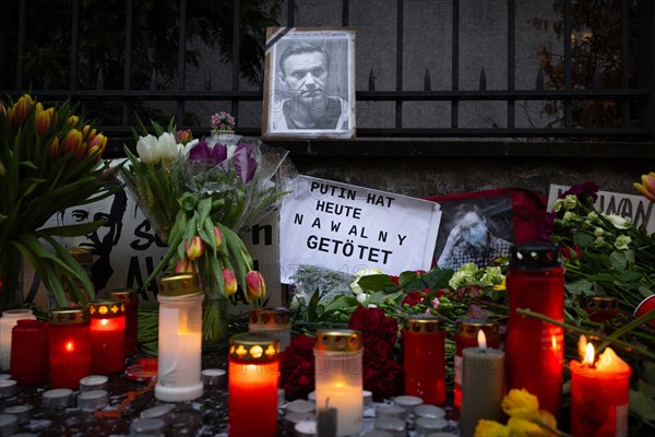 Photos, candles, grave lights and flowers for the Russian opposition leader Alexei Navalny, who
