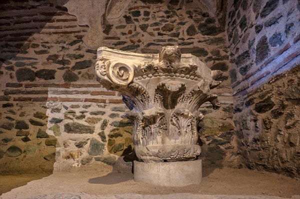 Interior view of the crypt, remains of the Roman baths, Hagios Demetrios church, also known as