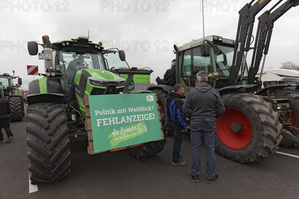 Tractor with sign, Far-sightedness is not an option, Farmer protests, Demonstration against