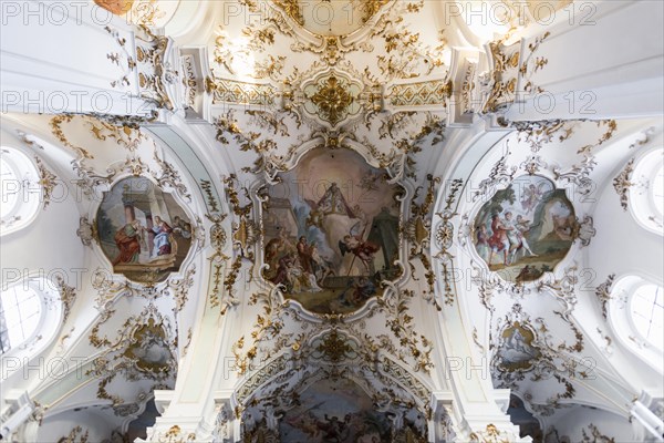 Pilgrimage church, interior view, Andechs Monastery, Fuenfseenland, Pfaffenwinkel, Upper Bavaria,