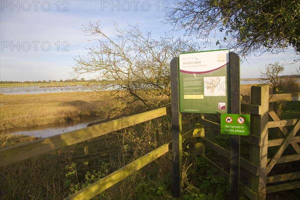 Sign for Walberswick National Nature reserve wetland environment marshes Blythburgh, Suffolk,