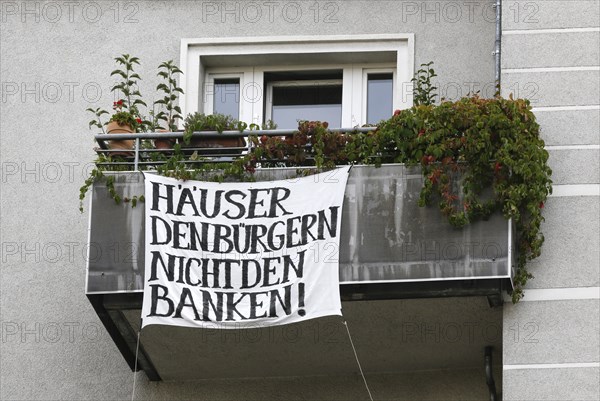Protest by a tenants' initiative in Boxhagener Strasse in Berlin's Friedrichshain district. The