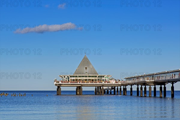 Heringsdorf Pier, Seebruecke Heringsdorf stretching out into the Baltic Sea on the island of