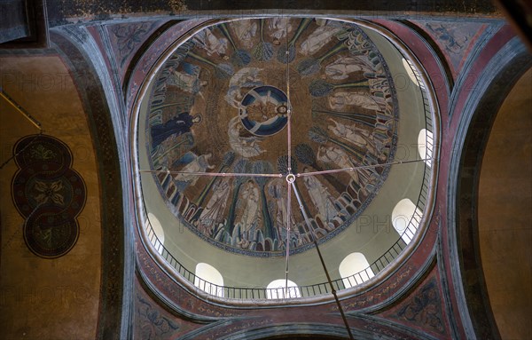 Interior view of Hagia Sofia church, also known as Agia Sofia, dome with mosaic, Thessaloniki,
