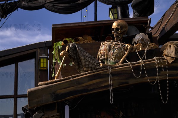 Skeleton, skeleton, pirate treasure, on tourist ship, excursion boat, pirate ship Arabella,