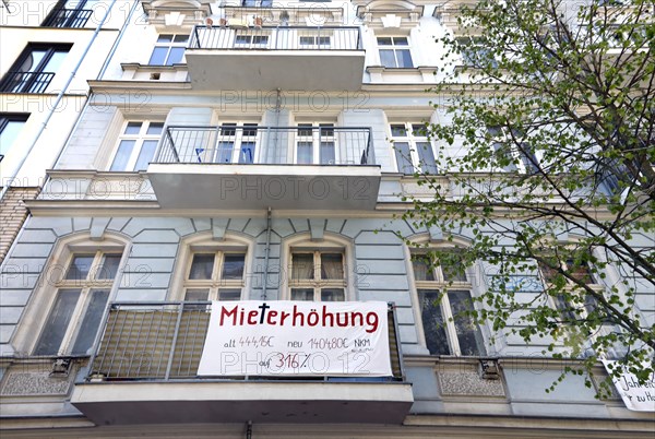 Tenant protest at a block of flats in Berlin's Friedrichshain district. The rent is to be increased
