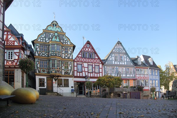 Half-timbered houses and Killingerhaus on Koenig-Adolf-Platz, Idstein, Taunus, Hesse, Germany,