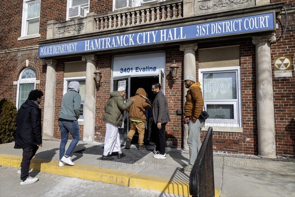 Hamtramck, Michigan USA, 25 February 2024, Abraham Aiyash (holding door), Majority Floor Leader in