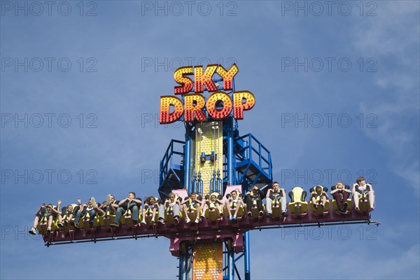 Sky Drop freefall gravity funfair ride Pleasure Beach, Great Yarmouth, Norfolk, England, United