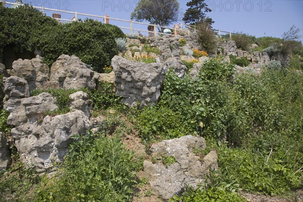 Pulhamite a type of man-made rock in the gardens at Bawdsey Manor, Suffolk, England, United