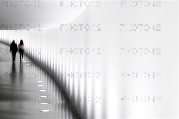 Members of the German Bundestag walk through a tunnel. The tunnel connects the Reichstag and the