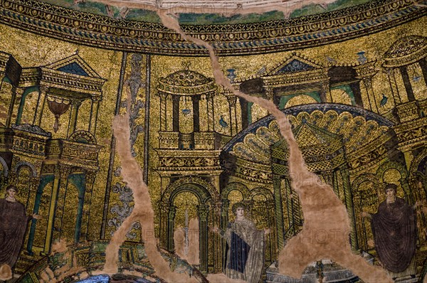 Interior view of Rotonda, rotunda of Galerius, Roman round temple, dome with wall mosaic,