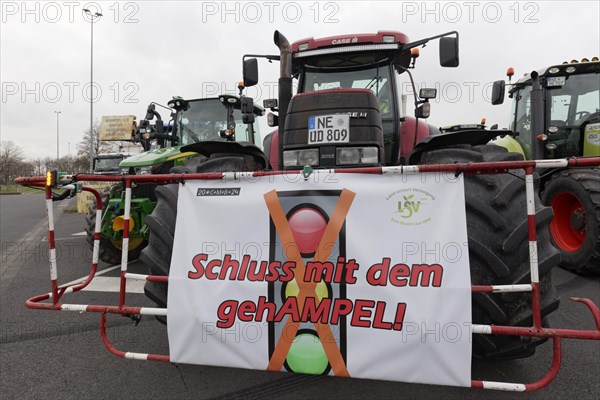 Tractor with a sign, Stop the banging, Farmers' protests, Demonstration against the policies of the