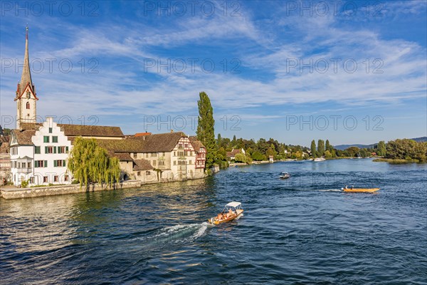 Boats on the Hochrhein near Stein am Rhein, Rhine, Lake Constance, Canton Schaffhausen,