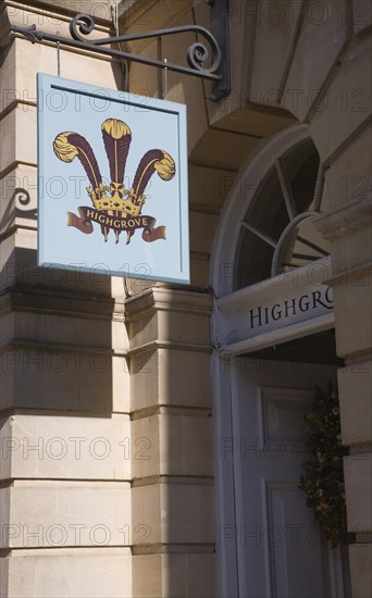 Highgrove shop sign, Milsom Street, Bath, Somerset, England the brand of products endorsed by The