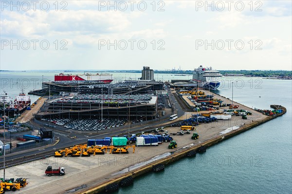 Queen Elizabeth II cruise terminal and Southampton Docks, Southampton, Hampshire, England, United