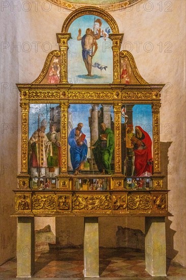 Side altar, Basilica of Aquileia from the 11th century, largest floor mosaic of the Western Roman