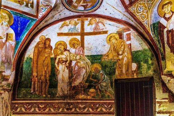 Crypt of frescoes from the 9th century under the main altar, Cripta degli Affreschi, Basilica of
