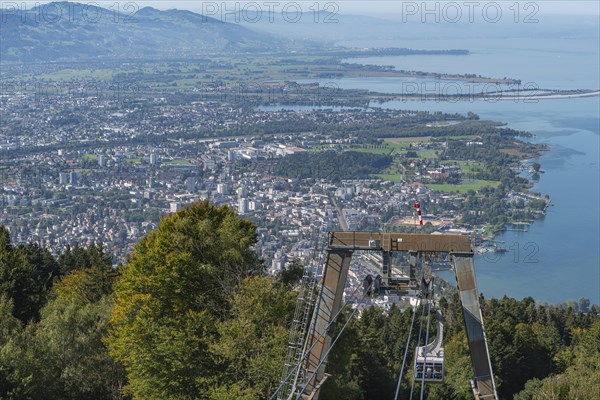 View from the Pfaender, 1064m, local mountain of Bregenz, cable car, mouth of the Rhine, Lake
