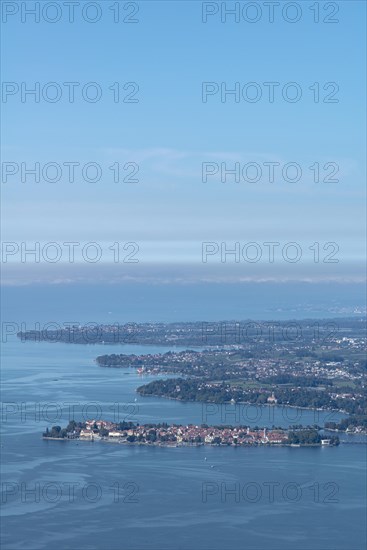 View from the Pfaender, 1064m, local mountain of Bregenz, to Lindau, moated castle, Langenargen,