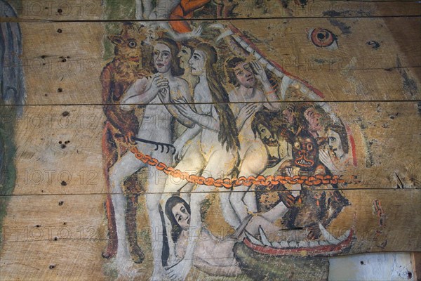 Early sixteenth century religious painting depicting the Day of Judgement called the Wenhaston