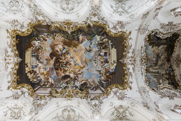 Baroque church, interior view, Marienmuenster, Diessen, Ammersee, Fuenfseenland, Pfaffenwinkel,